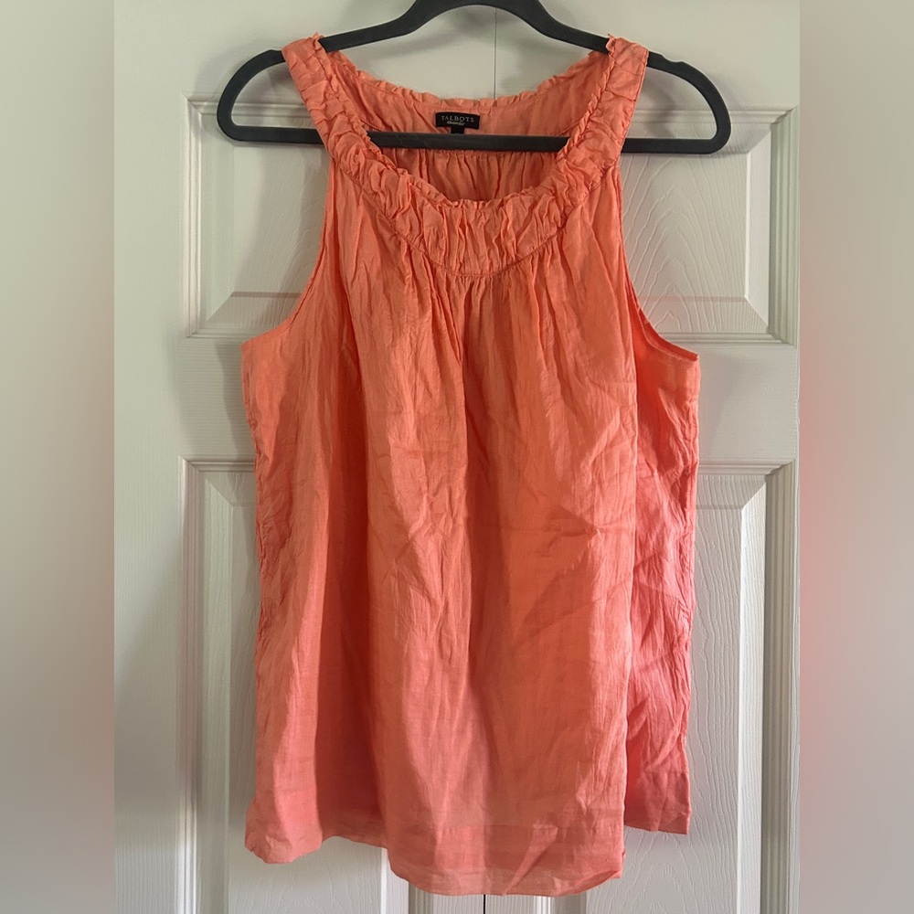 Talbots Blouse Women’s Size 14 Orange Tank Top 100% cotton fully lined Summer